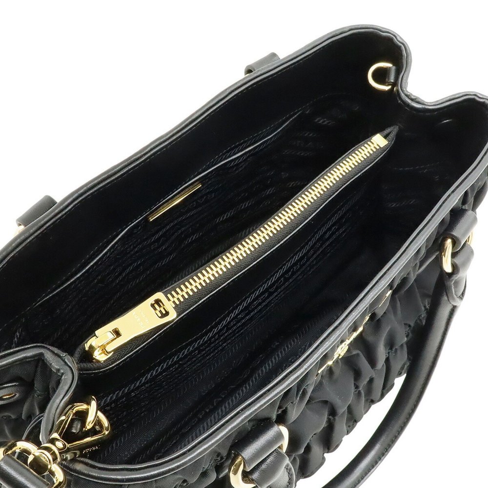 PRADA Gathered Handbag/Shoulder Bag in Nylon and Leather (NERO) Black (1BA173) - Picture 6 of 10